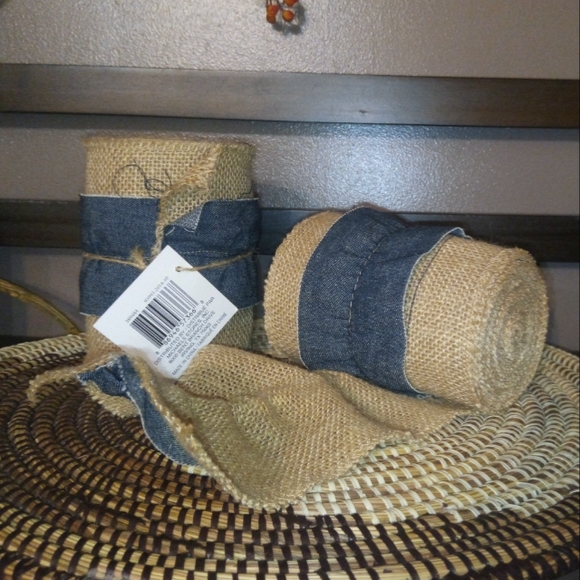 2 Rolls of Burlap with Denim Trim - Picture 8 of 8